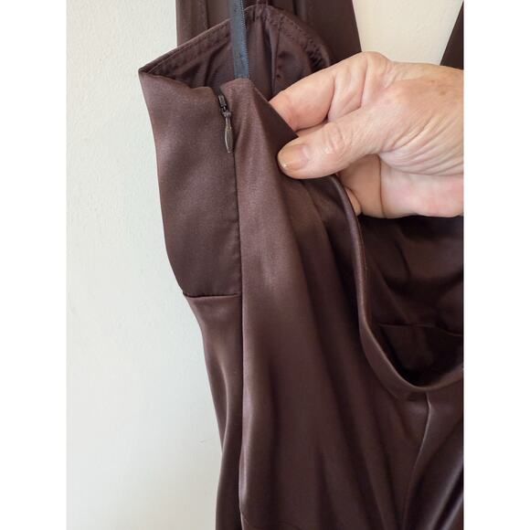 VNTG Betsey And Adam Sheer Halter Chocolate Brown Gown Size 16 - Picture 7 of 13